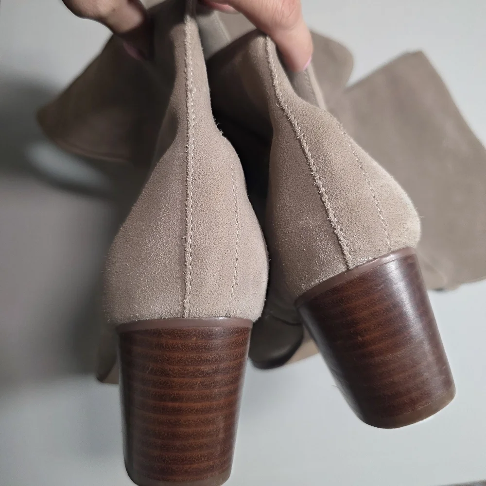 Taupe Suede Knee-High Boots | Size 10 | 2.25” Block Heel